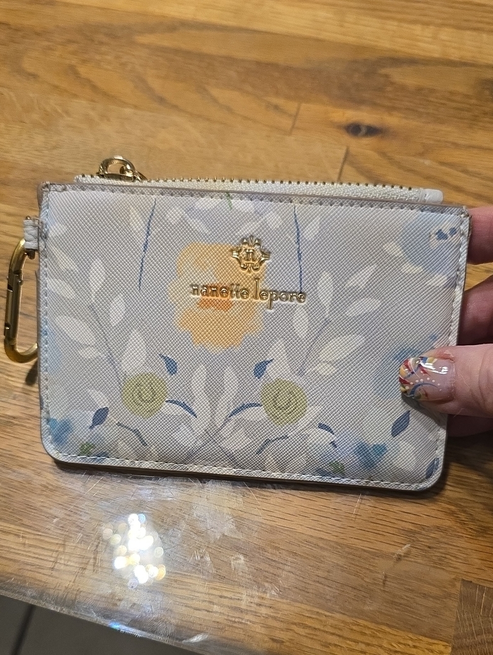 Nanette Lepore Floral Zip Card Case - Light Blue & Yellow Accents